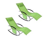 SoBuy Set de 2 Tumbonas de Jardín Reclinables - Sillas Ergonómicas de Exterior con Almohada y Bolsillos Laterales, Tejido Transpirable, 150 kg, para Playa, Terraza, Camping y Piscina OGS28-GRx2