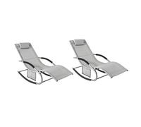 SoBuy Set de 2 Tumbonas de Jardín Reclinables - Sillas Ergonómicas de Exterior con Almohada y Bolsillos Laterales, Tejido Transpirable, 150 kg, para Playa, Terraza, Camping y Piscina OGS28-HGx2