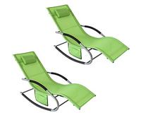 SoBuy Set de 2 Tumbonas de Jardín Reclinables - Sillas Ergonómicas de Exterior con Almohada y Bolsillos Laterales, Tejido Transpirable, 150 kg, para Playa, Terraza, Camping y Piscina OGS28-GRx2