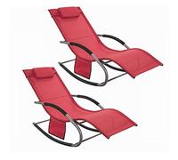 SoBuy Set de 2 Tumbonas de Jardín Reclinables - Sillas Ergonómicas de Exterior con Almohada y Bolsillos Laterales, Tejido Transpirable, 150 kg, para Playa, Terraza, Camping y Piscina OGS28-Rx2
