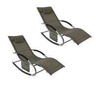 SoBuy Set de 2 Tumbonas de Jardín Reclinables - Sillas Ergonómicas de Exterior con Almohada y Bolsillos Laterales, Tejido Transpirable, 150 kg, para Playa, Terraza, Camping y Piscina OGS28-BRx2