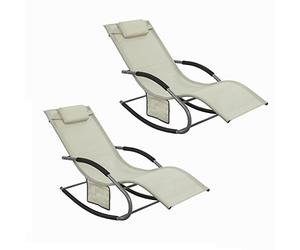 SoBuy Set de 2 Tumbonas de Jardín Reclinables - Sillas Ergonómicas de Exterior con Almohada y Bolsillos Laterales, Tejido Transpirable, 150 kg, para Playa, Terraza, Camping y Piscina OGS28-MIx2