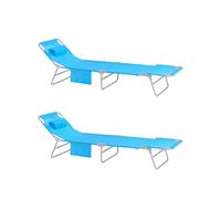 SoBuy Set de 2 Tumbonas Plegable de Jardín, Silla Playa con Almohada y Bolsillo Lateral, Tumbona Reclinable para Patio, Camping, Playa, Azul Cielo, 155x56x81cm, OGS35-Bx2