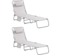 SoBuy Set de 2 tumbonas plegables con almohada beige