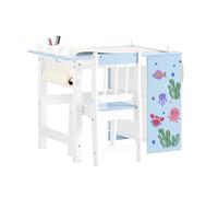 SoBuy Set de Mesa y Silla Infantil Set de 2 Piezas Mueble para niño con Pegatinas DIY Escritorio para niña con 3 Portalápices Azul y Blanco KMB60-B ES