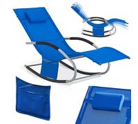 SoBuy Silla de Playa con Cojín 150×63×87cm, Carga máx. 150kg, Jardín | Tumbonas de Jardín Exterior con Bolsillo Lateral, Estructura de Metal Robusta, Tejido Transpirable, Azul Klein, OGS28-KB