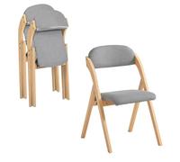 SoBuy Silla Plegable de Madera - Silla Plegable Interior con Asiento Acolchado, Silla Comedor de Madera para salón y Cocina, sillas Comedor Pack 2 Gris Claro 47,5 x 59 x 77 cm FST92-Nx2