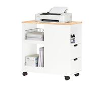 SoBuy Soporte para Impresora con Ruedas - Mueble para Impresora y Mesa Auxiliar para Oficina y Home Office, con Cajones y Almacenaje, L60 x P30 x H60 cm, FBT130-WN