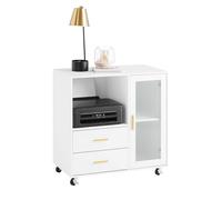 SoBuy Soporte para Impresora con Ruedas Organizador de Oficina con 2 cajones, 1 Puerta de Vidrio 75 x 40 x 76 cm, Blanco ASK09-W ES