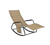 SoBuy Tumbona Mecedora de Jardín Silla Playa con Bolsillo Lateral Sun Lounger Silla de Playa y Terraza para Camping, Patio o Piscina Caqui 143x57x85 cm OGS47-KA