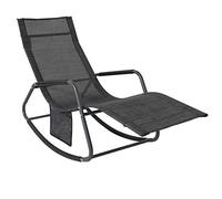 SoBuy Tumbona Mecedora de Jardín Silla Playa con Bolsillo Lateral Sun Lounger Silla de Playa y Terraza para Camping, Patio o Piscina Negro/Gris 143x57x85 cm OGS47-MS
