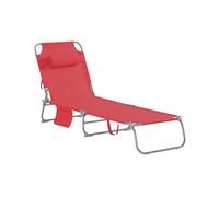 SoBuy Tumbona Plegable de Jardín, Silla Playa con Almohada y Bolsillo Lateral, Tumbona Reclinable para Patio, Camping, Playa, Rojo, 155x56x81cm, OGS35-R