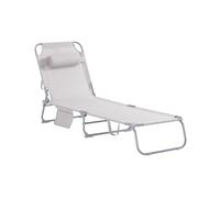 SoBuy Tumbona Plegable Soporta hasta 110kg 155x56x81cm Jardín | silla relax con respaldo 4 posiciones, almohada y bolsillo lateral, tejido transpirable OGS35-MI