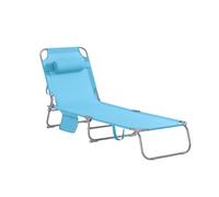 SoBuy Tumbona Plegable Soporta hasta 110kg 155x56x81cm Jardín | silla relax con respaldo 4 posiciones, almohada y bolsillo lateral, tejido transpirable OGS35-B