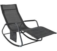 SoBuy Tumbona Mecedora de Jardín Silla Playa con Bolsillo Lateral Sun Lounger Silla de Playa y Terraza para Camping, Patio o Piscina Negro/Gris 143x57x85 cm OGS47-MS