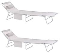 SoBuy Set de 2 Tumbonas Plegable de Jardín, Silla Playa con Almohada y Bolsillo Lateral, Tumbona Reclinable para Patio, Camping, Playa, Beige, 155x56x81cm, OGS35-MIx2
