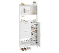 SoBuy Zapatero 14 cm Ultraestrecho, Espejo y Panel Perforado, Blanco | Mueble Zapatero, Hasta 10 Pares de Zapatos, Hasta Talla 47, 9 Estantes Ajustables, 12 Compartimentos, FSR233-W