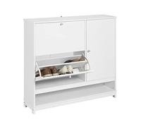 SoBuy Zapatero 2 Solapas,1 Puerta y 1 Compartimento Abierto Armario de Entrada Blanco 102 x 24 x 96 cm FSR114-W ES