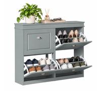 SoBuy Zapatero abatible, 16 huecos, 4 puertas, 105×24×82 cm, gris claro | Zapatero estrecho para entradas y pasillos pequeños, fondo 24 cm, paso libre, 16 pares organizados por familia, FSR79-HG