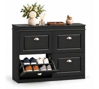 SoBuy Zapatero abatible negro, fondo de 24 cm | Con soportes ajustables en 2 posiciones, ordena el calzado familiar en recibidores estrechos o tras la puerta, FSR79-SCH