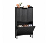 SoBuy Zapatero Abatible para 4-6 Pares de Zapatos Negro | Puertas Plisadas en Negro Elegantes y Versátiles, Fondo de 19cm Pegado a la Pared Ideal para Pasillos Estrechos