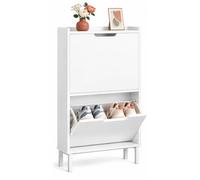 SoBuy Zapatero Blanco Ultrafino de 19 cm, Solo 0,1 m² | Ideal para Entradas Pequeñas, 2 Puertas Abatibles Ocultan los Zapatos, Modular y Ampliable como Pared Zapatera, FSR151-W