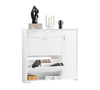 SoBuy Zapatero Estrecho Blanco con 2 Solapas y 2 Cajones - Mueble Zapatero de Entrada para Espacios Estrechos, Diseño Compacto, Almacenaje Organizado, Ideal para Pasillo, 120 x 26 x 111 cm FSR104-W