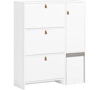 SoBuy FSR107-W Zapatero 3 Solapas,1 Puerta y 1 Taburete Armario de Entrada 95 x 30 x 121 cm Blanco ES