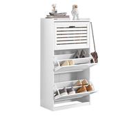 SoBuy Zapatero Entrada Recibidor Mueble Zapatero Blanco con 3 Solapas y 2 Ganchos, Organizador de Zapatos de Madera, 55 x 30 x 112 cm, Entrada y Dormitorio, Fácil Montaje FSR108-W