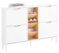 Sobuy zapatero con 4 puertas abatibles y 3 compartimentos abiertos 126x19x85cm blanco natural fsr183-wn 126 cm