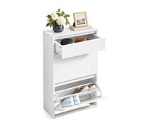 SoBuy Zapatero con Cajón y 2 Puertas Abatibles, Fondo de 26 cm, Blanco | 2 Puertas Abatibles para 10 Pares Hasta Talla EU46, Fondo de 26cm Estrecho Ideal para Recibidor