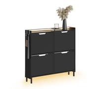 SoBuy Zapatero con Luz LED Sensor 19 cm Fondo para Entrada | Mueble estrecho para pasillo y entrada, diseño moderno con iluminación LED, ideal para pisos pequeños, FSR100-E-SCH
