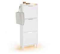 SoBuy Zapatero con Luz LED Sensor 19 cm Fondo para Entrada | Mueble estrecho para pasillo y entrada, diseño moderno con iluminación LED, ideal para pisos pequeños, FSR151-H-E-W