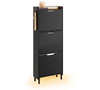 SoBuy Zapatero con Luz LED Sensor 19 cm Fondo para Entrada | Mueble estrecho para pasillo y entrada, diseño moderno con iluminación LED, ideal para pisos pequeños, FSR151-H-E-SCH