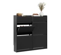 SoBuy Zapatero Entrada Recibidor con 4 Compartimentos Abatibles y 2 Cajones,Zapatero Estrecho para Entrada, Pasillo y Recibidor, Ideal para Pisos Pequeños, Negro, 98x19x95 cm, FSR169-SCH