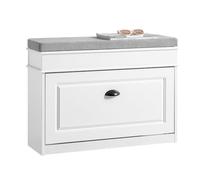 SoBuy Zapatero Entrada Recibidor con Cajón - Banco Zapatero con Asiento y Almacenaje Compacto - Puff para Recibidor, Dormitorio o Salón, Efecto Madera Envejecida Blanca 75x24x54cm FSR82-L-WG