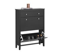 SoBuy Zapatero Entrada Recibidor Estrecho - Mueble Zapatero con Cajón Grande y 2 Solapas Abatibles para Pasillo Estrecho y Recibidor, Capacidad 12 Pares, Negro 80x25x108cm FSR89-SCH