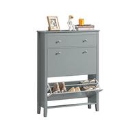 SoBuy Zapatero Entrada Recibidor Estrecho - Mueble Zapatero con Cajón Grande y 2 Solapas Abatibles para Pasillo Estrecho y Recibidor, Capacidad 8-12 Pares, Gris 80x25x108cm FSR89-HG