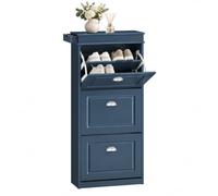 SoBuy Zapatero Estrecho 3 Abatibles, 12 Pares, 53 × 24 × 118 cm, Azul | Zapatero Estrecho 24 cm, 3 Abatibles, 12 Pares EU46, Cajón, Ganchos, Tiradores Metálicos, Azul, FSR94-B