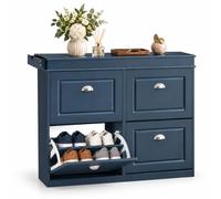 SoBuy Zapatero estrecho, 4 puertas abatibles, 16 pares, 104×24×83 cm, azul | Sus baldas se adaptan a deportivas y botas EU47, con cajón, gancho y fijación antivuelco para tener todo a mano, FSR79-B