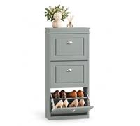 SoBuy Zapatero estrecho abatible, 12 pares, gris, fondo de 24 cm | 3 puertas abatibles, baldas ajustables, detrás de la puerta o en el recibidor sin estorbar, entrada ordenada, FSR94-HG