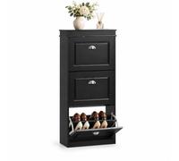 SoBuy Zapatero estrecho abatible para 12 pares, negro, fondo de 24 cm | Con baldas ajustables en 2 posiciones, guarda el calzado familiar en recibidores estrechos o tras la puerta, FSR94-SCH