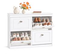 SoBuy Zapatero Estrecho Blanco 24 cm con 4 Puertas Abatibles | 16 pares de zapatos, ideal para entradas estrechas, pasillos y detrás de la puerta, mantiene todo ordenado, FSR79-W