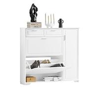SoBuy Zapatero Estrecho Blanco con 2 Solapas y 2 Cajones - Mueble Zapatero de Entrada para Espacios Estrechos, Diseño Compacto, Almacenaje Organizado, Ideal para Pasillo, 120 x 26 x 111 cm FSR104-W