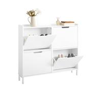 SoBuy Zapatero Estrecho Blanco con 4 Solapas Mueble Zapatero Entrada Recibidor, Armario Zapateros Estrecho de Madera para Pasillo Estrecho y Entrada, 100x19x91cm, Blanco，FSR177-L-W