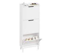 SoBuy Zapatero Estrecho con 3 Solapas 50x19x129cm para recibidor | Zapatero horizontal de 19cm profundidad, MDF E1, antivuelco, 6-8 pares, modular blanco FSR151-H-W