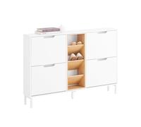 SoBuy Zapatero Estrecho con 4 Puertas 126x19x85cm para Recibidor | Zapatero madera con 3 estantes abiertos para pasillo estrecho, blanco FSR183-WN
