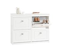 SoBuy FSR79 Mueble zapatero con 4 solapas, Mueble zapatero estrecho con 8 estantes, Zapatero ajustable para pasillo, 105x82x24 BLANCO
