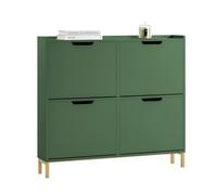 SoBuy Zapatero Estrecho con 4 Solapas - Mueble Zapatero Entrada Recibidor, Armario Zapateros Estrecho de Madera para Pasillo Estrecho y Entrada, 100x19x91 cm, Verde Oscuro,FSR100-SY