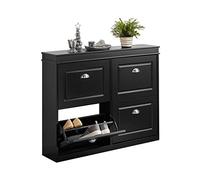 SoBuy Zapatero Estrecho Recibidor - Mueble Entrada Recibidor - Mueble Zapatero Madera Negro con 4 Solapas y Gran Capacidad - 105x24x83cm para Pasillo Estrecho, Recibidores, Dormitorio, FSR79-SCH